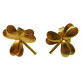 9ct Yellow Gold Lucky Shamrock Stud Earrings Vintage c1970s