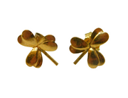 9ct Yellow Gold Lucky Shamrock Stud Earrings Vintage c1970s
