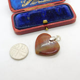 Sterling Silver Red Agate Heart Charm Pendant Vintage c1970