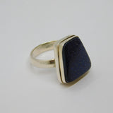 Sterling Silver Modernist Blue Goldstone Studio Style Ring Vintage c1970 Size P