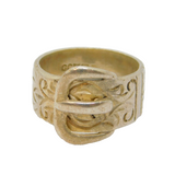Sterling Silver Wide Patterned Buckle Design Ring Vintage c1970 Size M 1/2