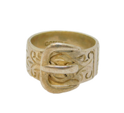 Sterling Silver Wide Patterned Buckle Design Ring Vintage c1970 Size M 1/2