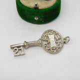 Sterling Silver Nuvo 21st Birthday Key Charm Pendant Vintage c1970