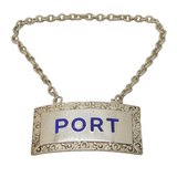 Sterling Silver & Blue Enamel Port Decanter Label Vintage 1956 Birmingham