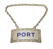 Sterling Silver & Blue Enamel Port Decanter Label Vintage 1956 Birmingham