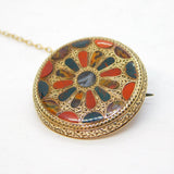 19th Century Scottish 9ct Gold, Agate & Bloodstone Circular Brooch Antique
