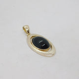 Sterling Silver Cabochon Black Onyx Oval Charm Pendant Vintage c1970