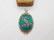 European .935 Silver, Hardstone & Paste Lizard Drop Pendant Antique c1930