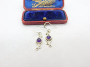 Sterling Silver Cabochon Amethyst Set Modernist Drop Earrings Vintage c1990