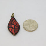 Sterling Silver Black & Red Resin Mosaic Style Charm Pendant Modern c1990s