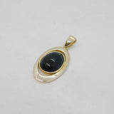Sterling Silver Cabochon Black Onyx Oval Charm Pendant Vintage c1970