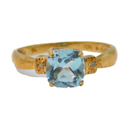 9ct Yellow Gold Aquamarine & Diamond Dress Ring Vintage c1970