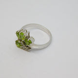 Sterling Silver 4 Peridot & White Topaz Dress Ring Vintage c1970 Size O 1/2