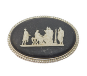 Sterling Silver Mounted Wedgwood Japerware Classical Brooch Vintage c1970