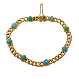 Edwardian 15ct Yellow Gold & Turquoise Set Chain-Link Bracelet Antique c1910s