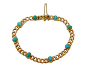 Edwardian 15ct Yellow Gold & Turquoise Set Chain-Link Bracelet Antique c1910s