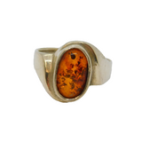 Sterling Silver Baltic Amber Swirl Dress Band Ring Vintage c1970 Size R 1/2
