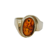 Sterling Silver Baltic Amber Swirl Dress Band Ring Vintage c1970 Size R 1/2