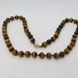 9ct Yellow Gold Mounted Tiger's Eye Beaded Chain Necklace Vintage c1970s