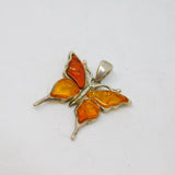 Sterling Silver Multi Baltic Amber Butterfly Pendant Contemporary c2000s