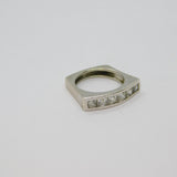 Sterling Silver 7 Stone CZ Squared Front Dress Ring Modern c1990 Size L 1/2