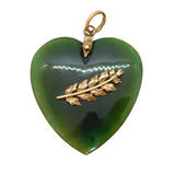 19th Century New Zealand 9ct Gold & Nephrite Jade Fern Heart Pendant Antique