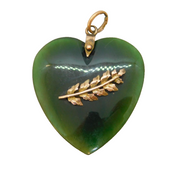 19th Century New Zealand 9ct Gold & Nephrite Jade Fern Heart Pendant Antique