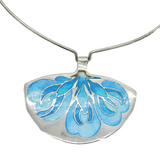 Normon Grant Scottish Sterling Silver Blue Enamel Floral Necklace Vintage 1977