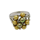 Sterling Silver Shades Of Green Simulated Pearls Dress Ring Vintage c1990 Size P