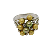 Sterling Silver Shades Of Green Simulated Pearls Dress Ring Vintage c1990 Size P