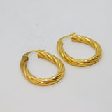 Pair of Gold On Sterling Silver Twist Pattern Hoop Drop Earrings Vintage c1970
