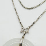 Sterling Silver & White Jadeite Large Swirl Pendant Necklace Vintage c1980-