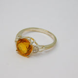 Sterling Silver Round Citrine With White Sapphire Ring Vintage c1970 Size N 1/2