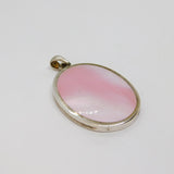 Sterling Silver Natural Pink Shell Large Oval Drop Charm Pendant Vintage c1970