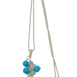 Sterling Silver Turquoise & Crystal Beaded Pendant Necklace Contemporary c2015