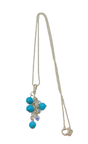 Sterling Silver Turquoise & Crystal Beaded Pendant Necklace Contemporary c2015