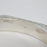 Sterling Silver Modernist Floral Pattern Cuff Bangle Bracelet Vintage c1970s