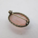 Sterling Silver Mounted Cabochon Rose Quartz Brooch Pin Vintage c1970s