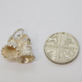 Sterling Silver Two Bells With Ribbon Charm Pendant Vintage c1970