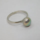 Sterling Silver Iridescent Pearl Solitaire Dress Ring Vintage c1970 Size N