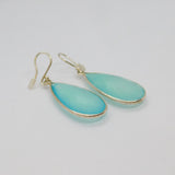 Pair of Sterling Silver Aqua Chalcedony Peardrop Hook Earrings Modern c2000