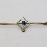 9ct Gold & Sterling Silver, Paste & Spinel Brooch Antique c1930 Art Deco