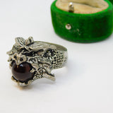 Pewter Dragons Head Brown Glass Set Statement Ring Vintage c2000 Size U