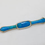 Art Deco Sterling Silver Blue Guilloche Enamel Bar Brooch Antique Birmingham