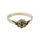Sterling Silver Sapphire & White Topaz Cluster Ring Vintage c1970 Size L 1/2