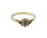 Sterling Silver Sapphire & White Topaz Cluster Ring Vintage c1970 Size L 1/2