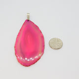 Sterling Silver Bright Pink Banded Agate Slice Studio Pendant Vintage c1980s