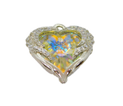 Sterling Silver Caged Crystal Heart With CZ Wings Pendant Modern c2010s