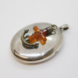 Victorian Sterling Silver Banded Agate Anchor Sweetheart Locket Antique c1880