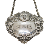 Large Sterling Silver Cherub & Vine Pattern Sherry Decanter Label Vintage